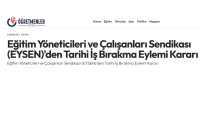 Eğitim Yöneticileri ve Çalışanları Sendikası (EYSEN)'den Tarihi İş Bırakma Eylemi Kararı