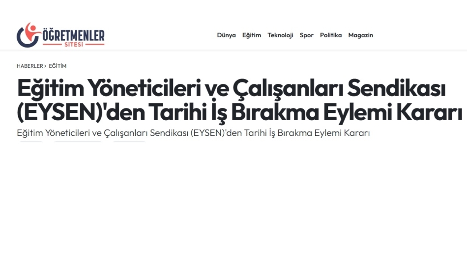 Eğitim Yöneticileri ve Çalışanları Sendikası (EYSEN)'den Tarihi İş Bırakma Eylemi Kararı